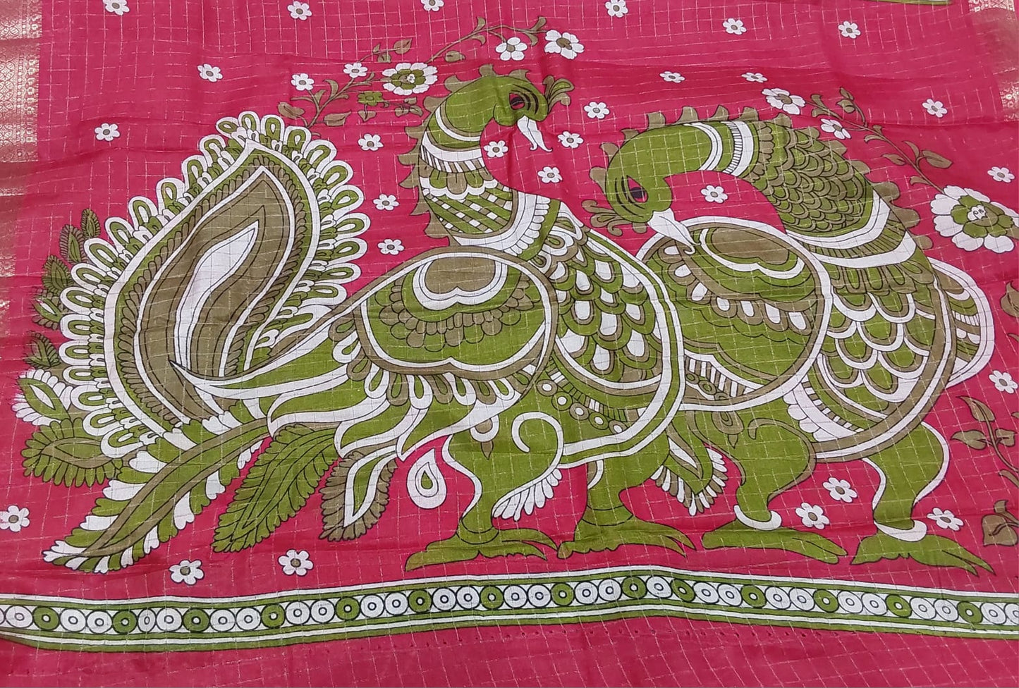 Kochamalli Semi Silk Saree Grey color with Pink color Zari border