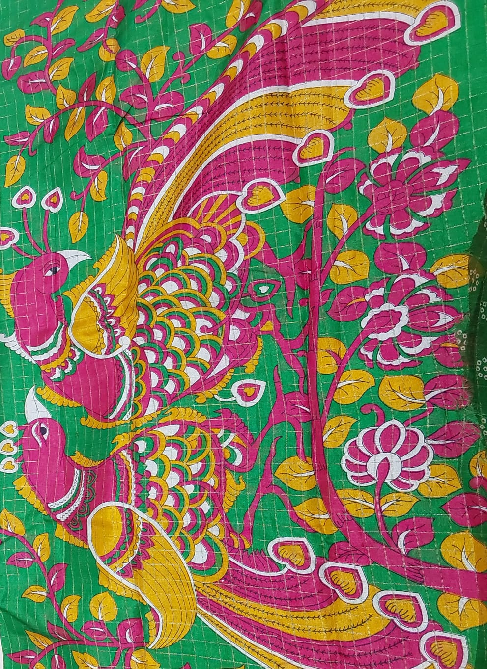 Kochamalli Semi Silk Saree Pink color with Green color Zari border