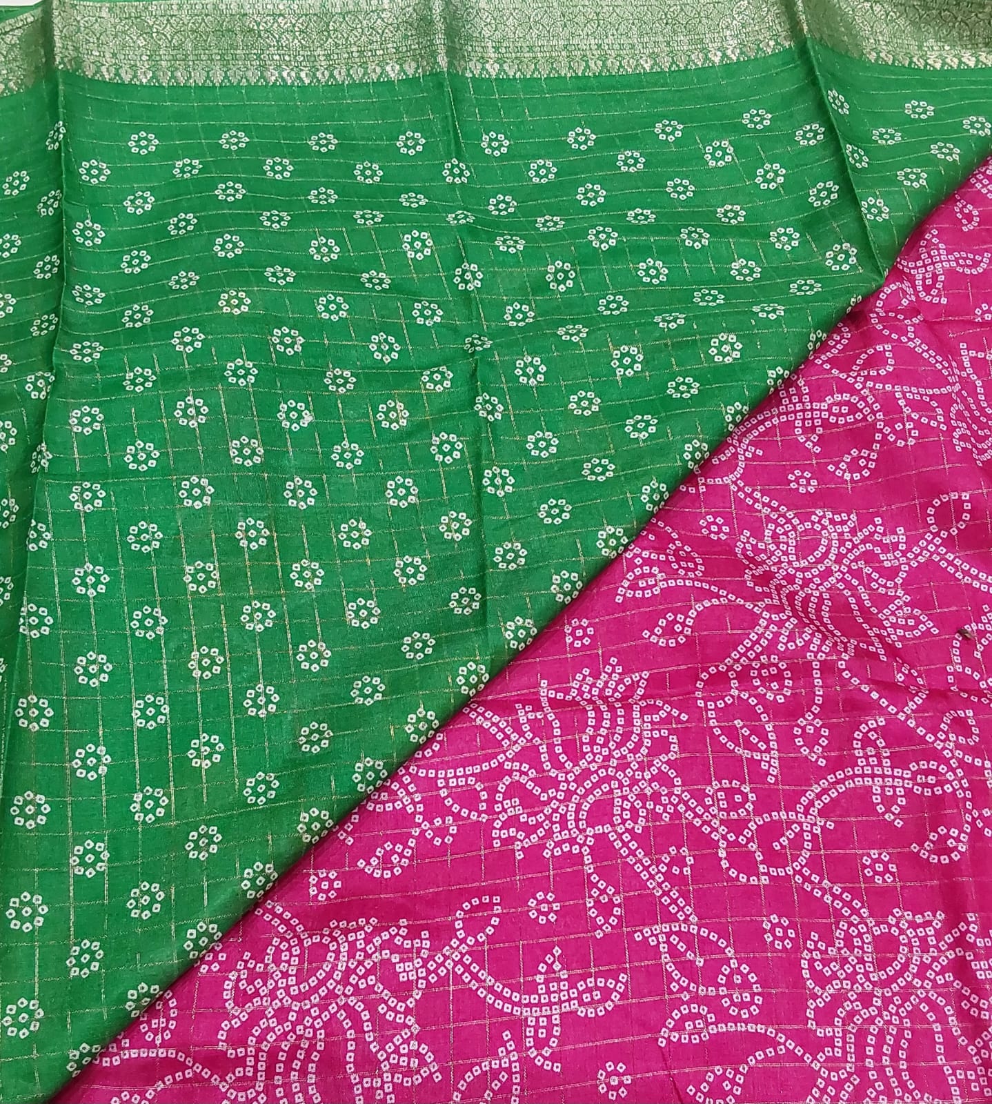 Kochamalli Semi Silk Saree Pink color with Green color Zari border