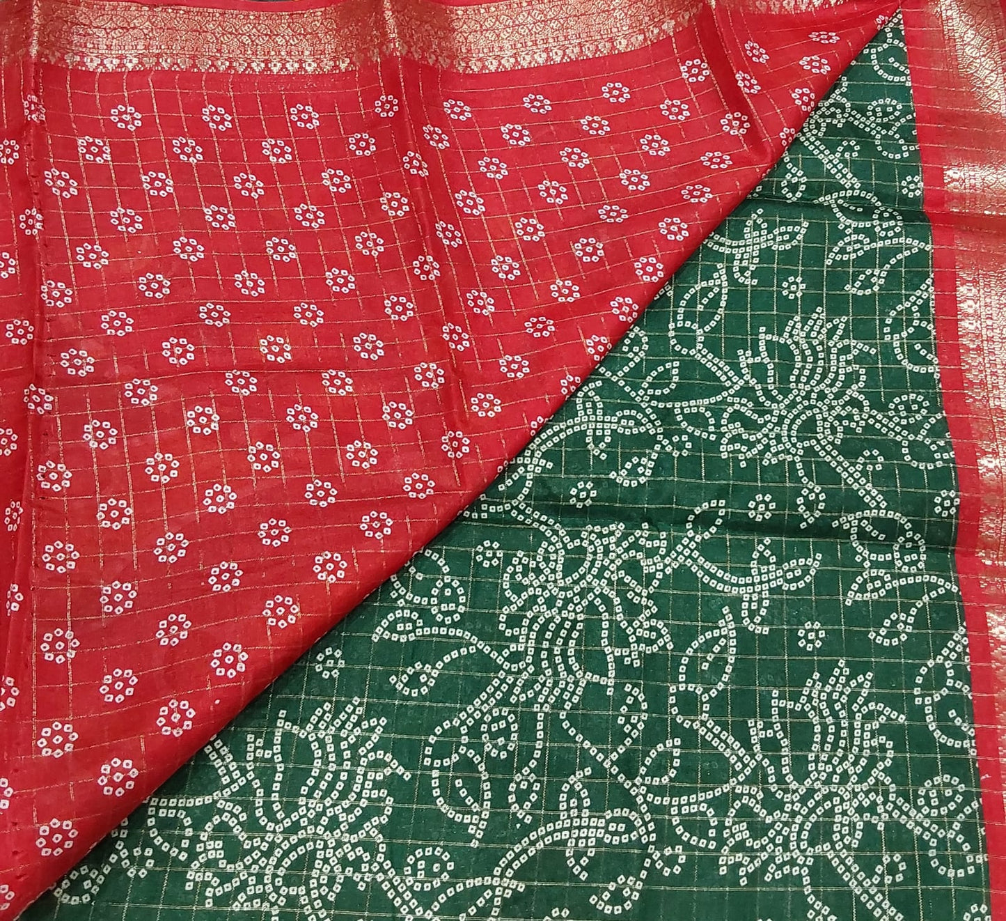 Kochamalli Semi Silk Saree Bottle Green color with Red color Zari border