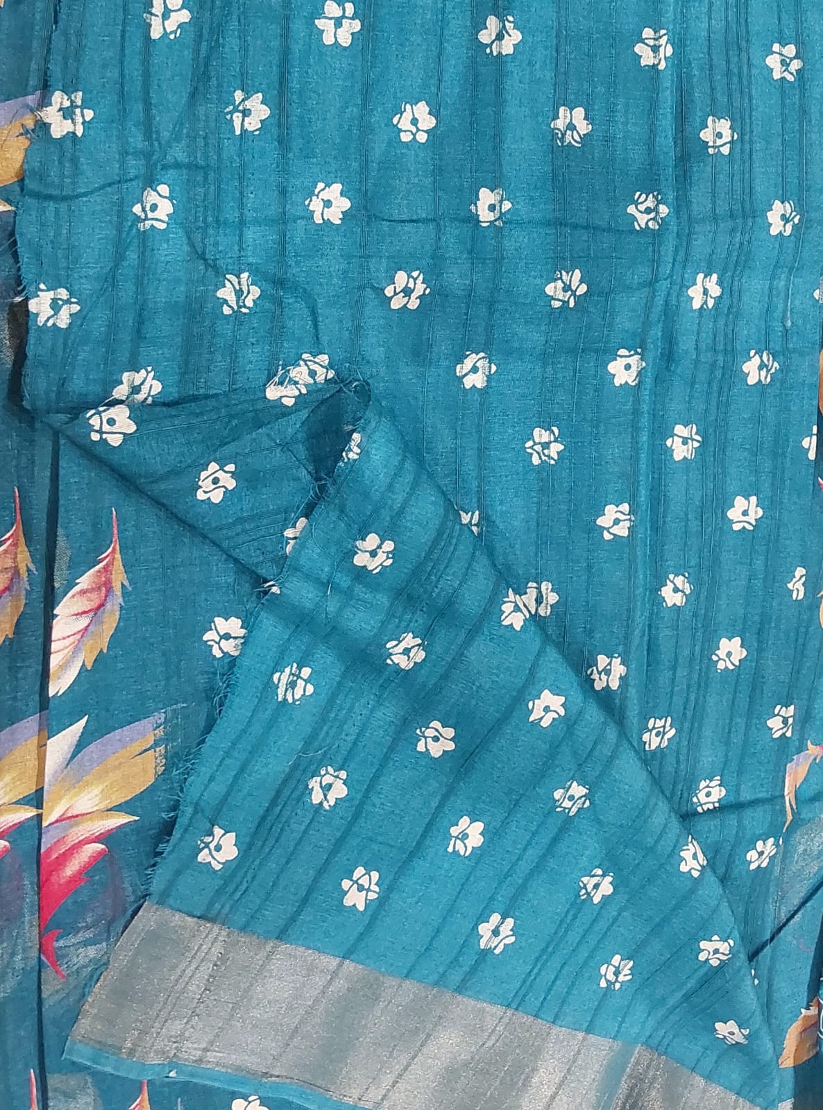 Fancy Peacock Blue Color Tussar Silk Saree With Zari Border