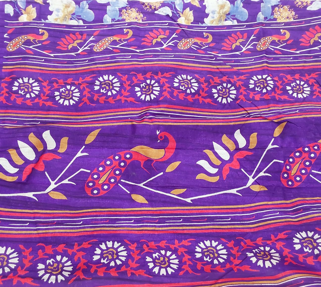 Fancy Violet color Tussar Silk Saree with Zari border