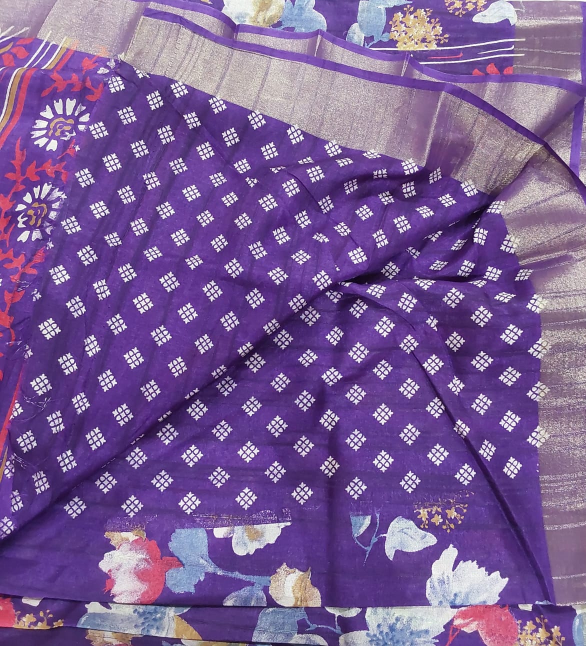 Fancy Violet color Tussar Silk Saree with Zari border