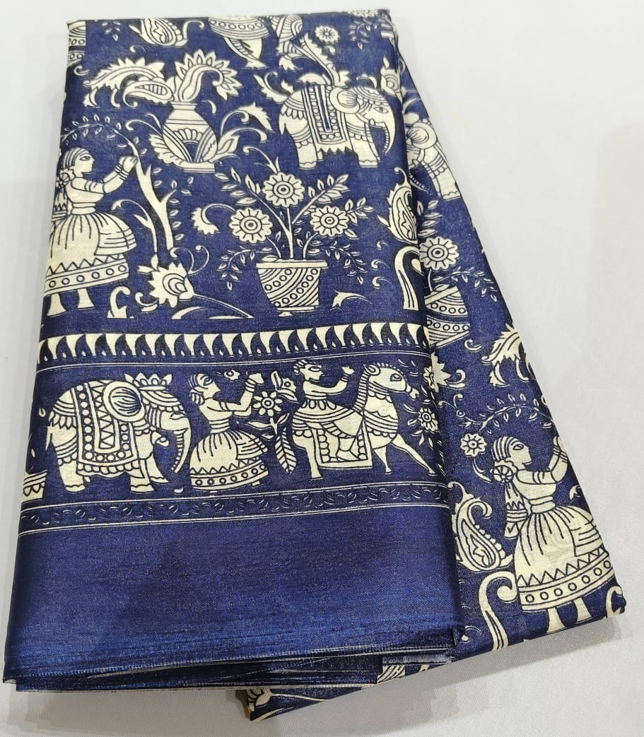 Fancy Saree Blue color with Kalamkari Design