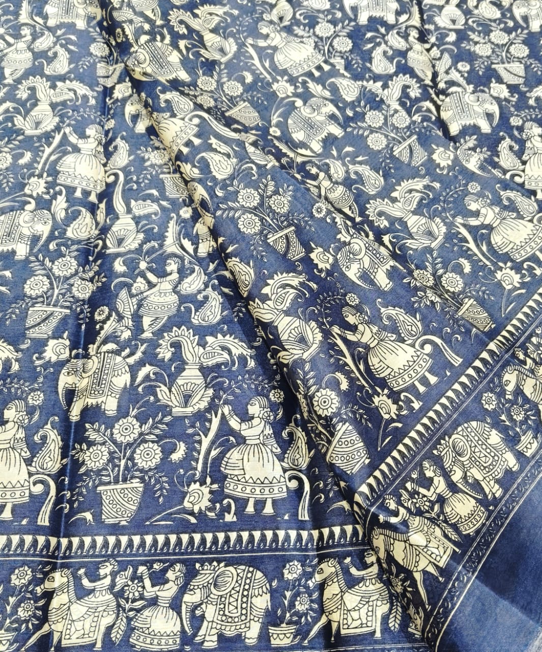 Fancy Saree Blue color with Kalamkari Design