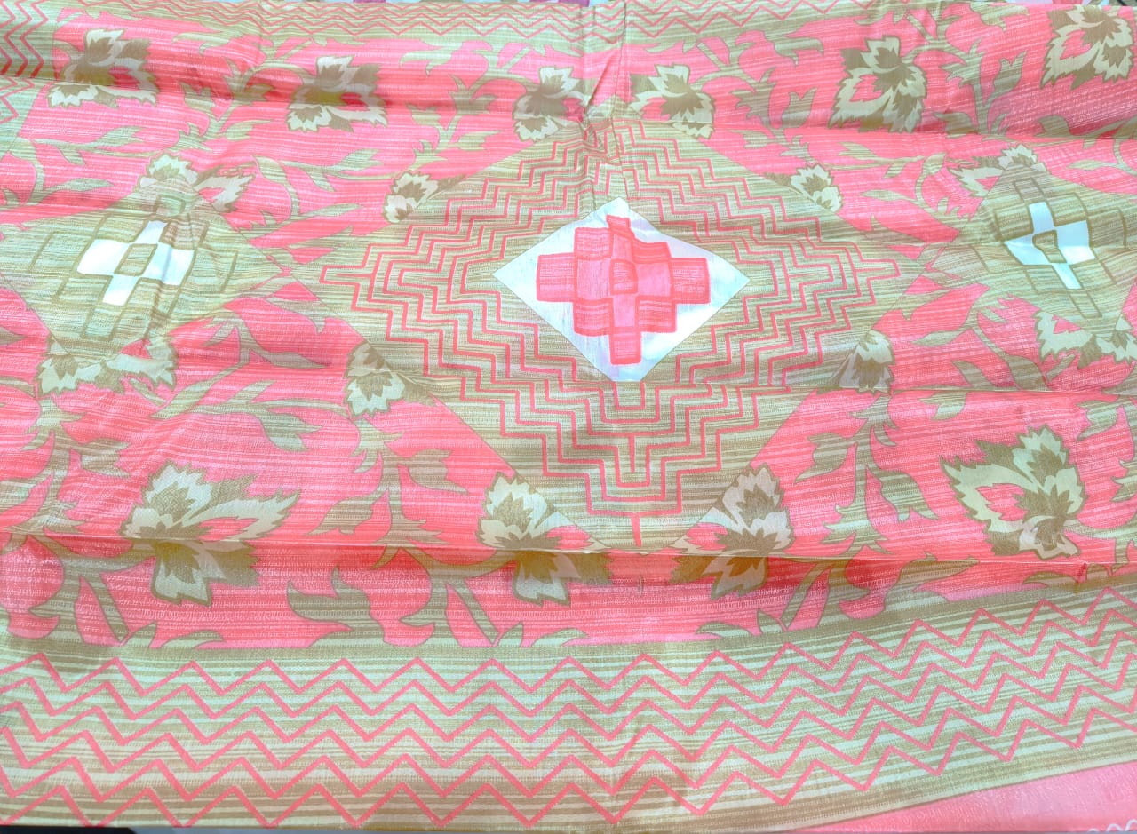 Fancy Saree White color with Pink and red Flower design