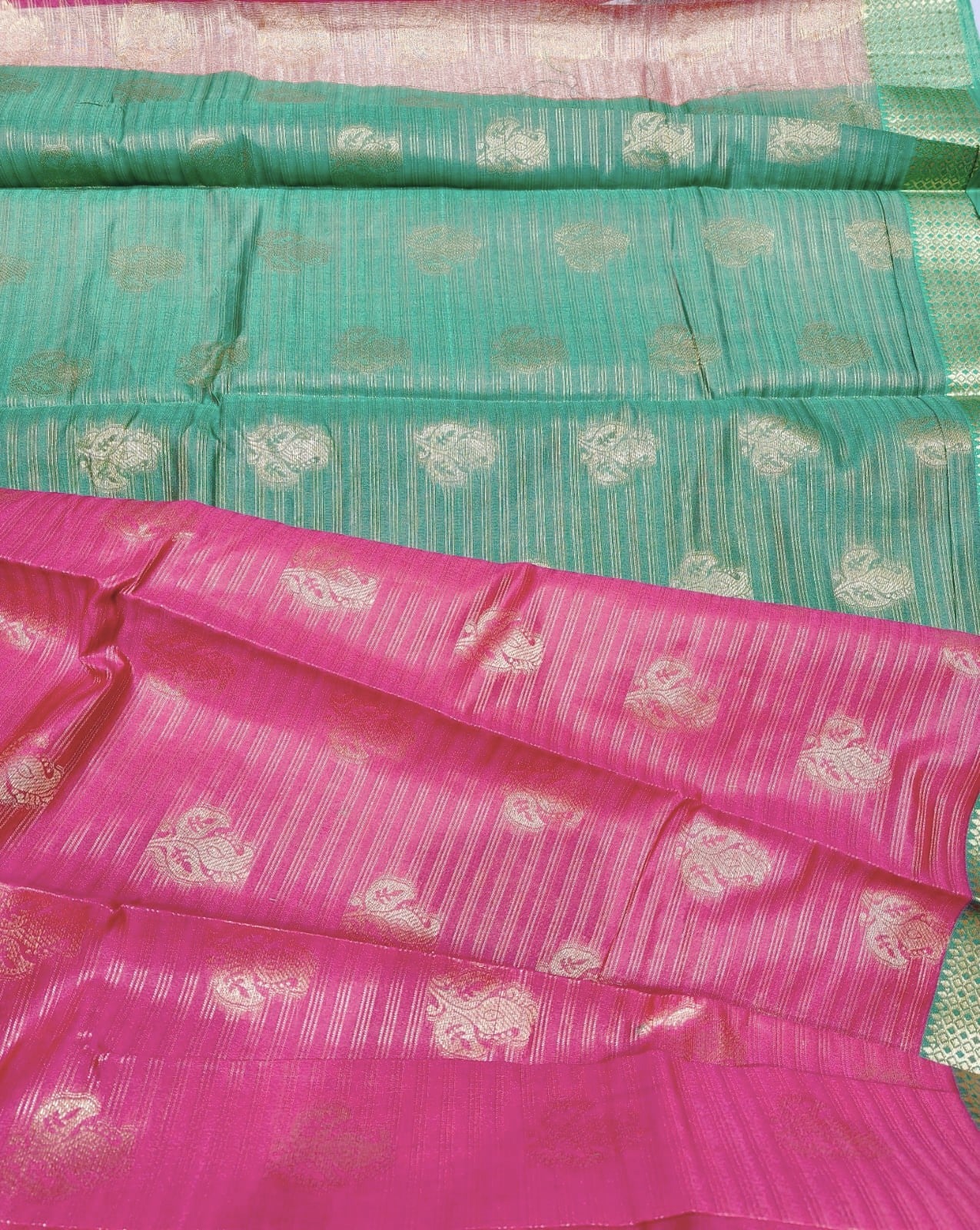 Fancy Silk Saree Light Pink With Green color retta petta border