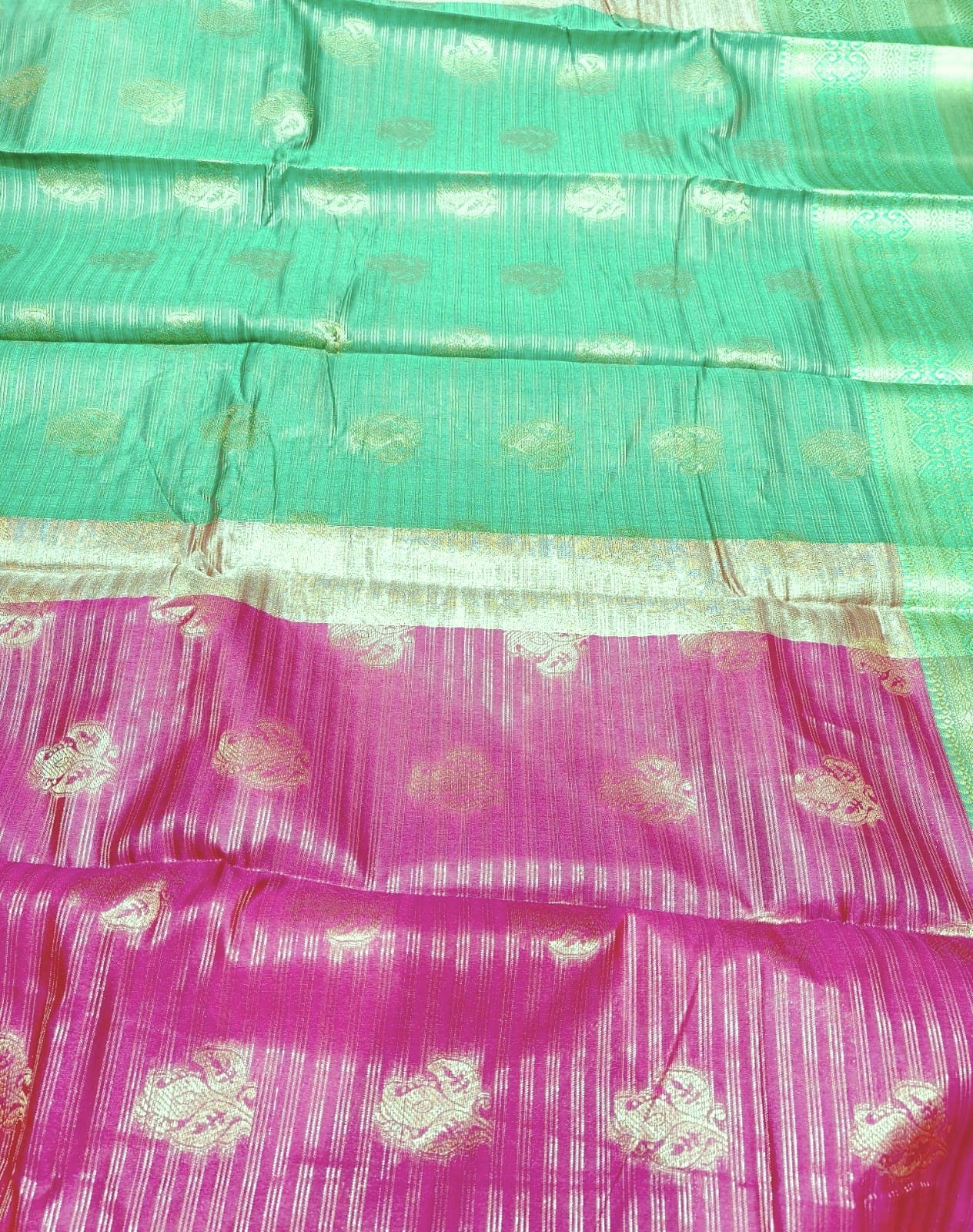 Fancy Silk Saree Light Pink With Green color retta petta border