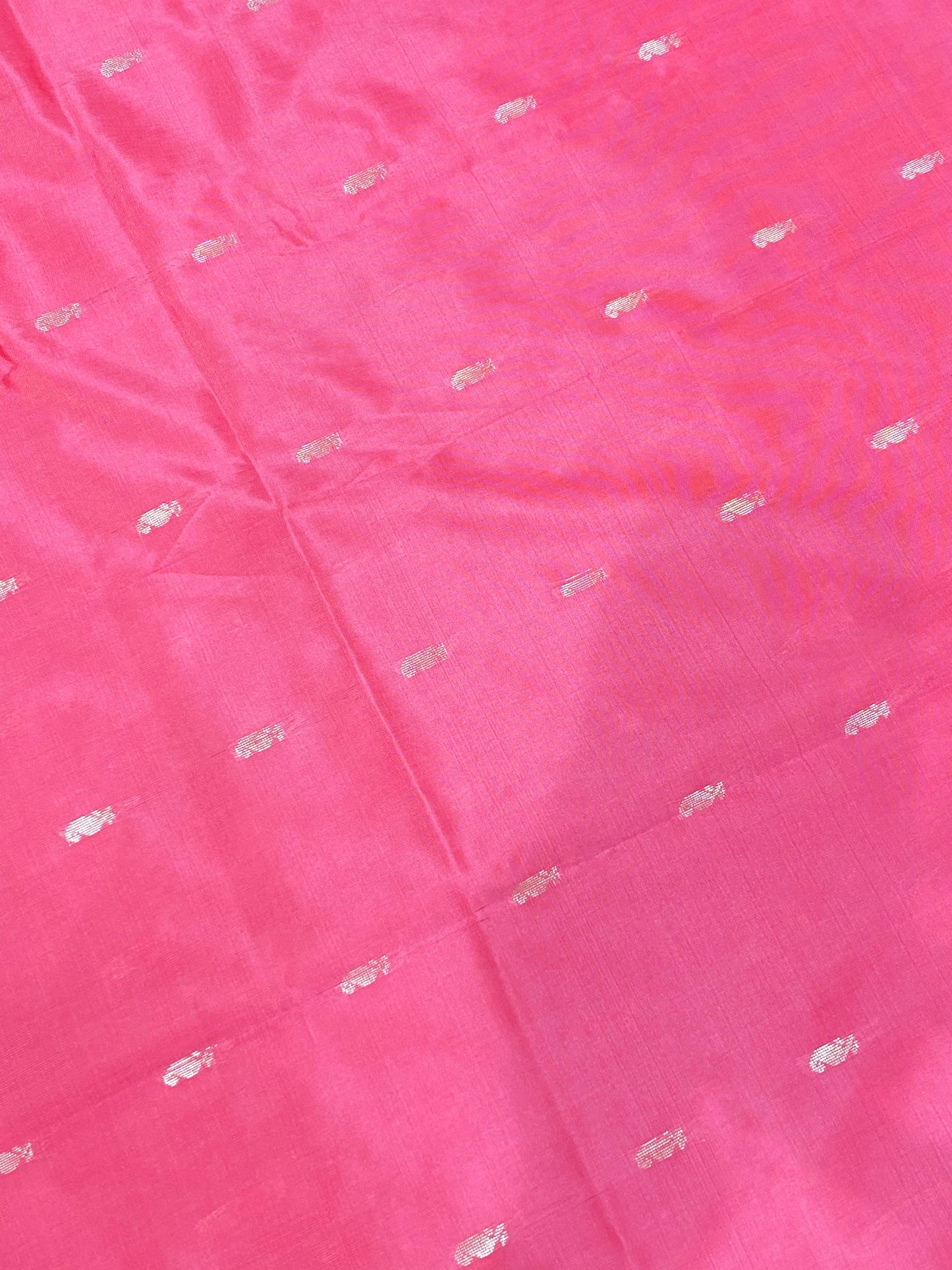 Semi Silk Saree – Pink with Sky Blue Contrast Border & Mango Buttas