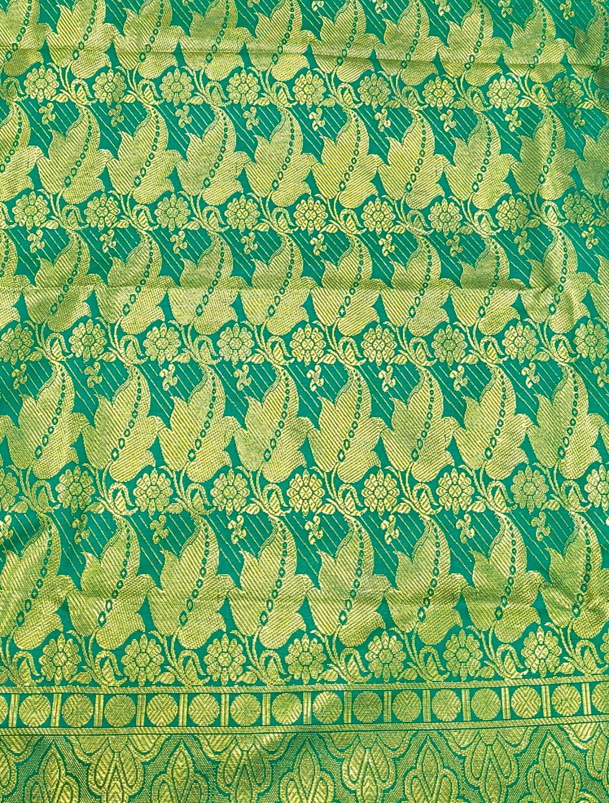 semi silk saree - orange with green