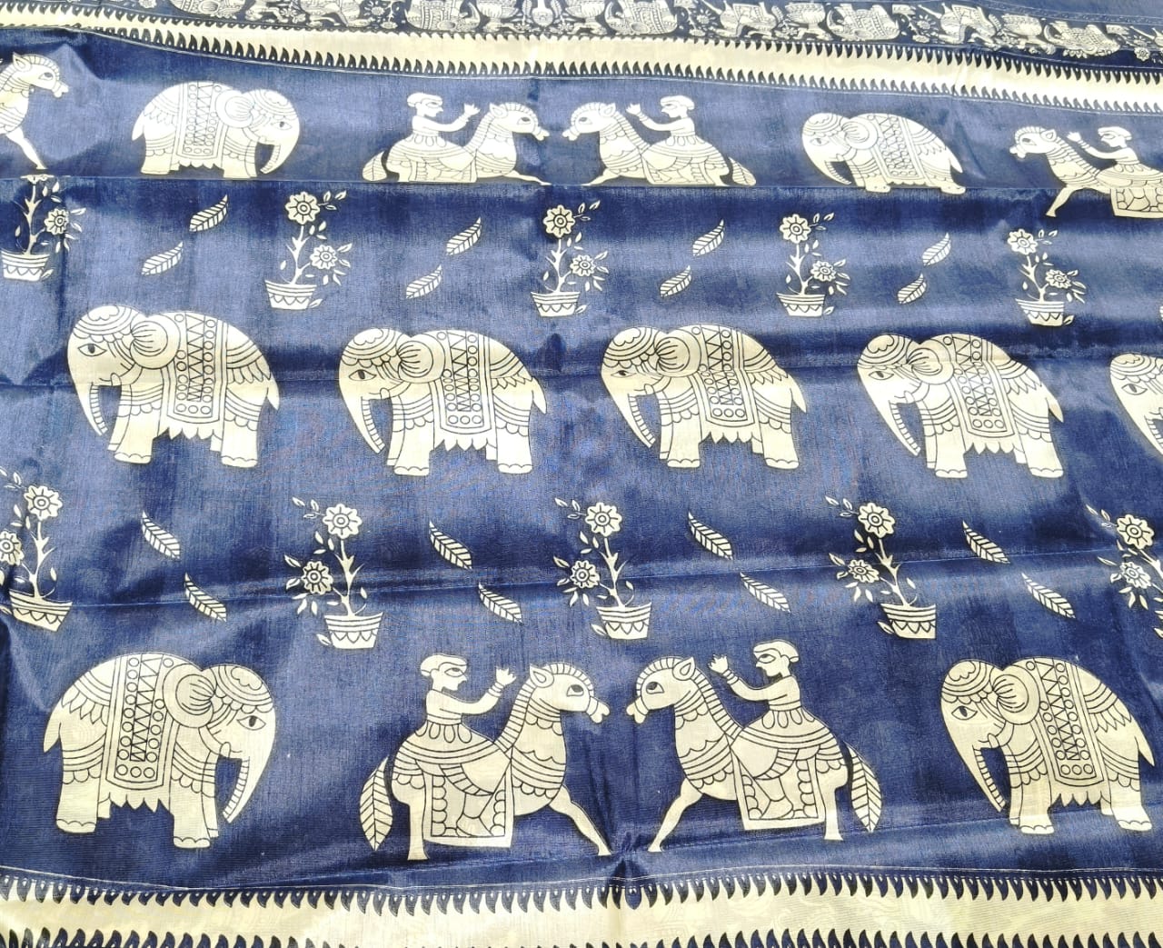 Fancy Saree Blue color with Kalamkari Design