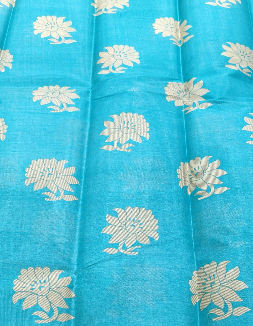 Fancy Saree Rexona Green color with dark blue color flower design border