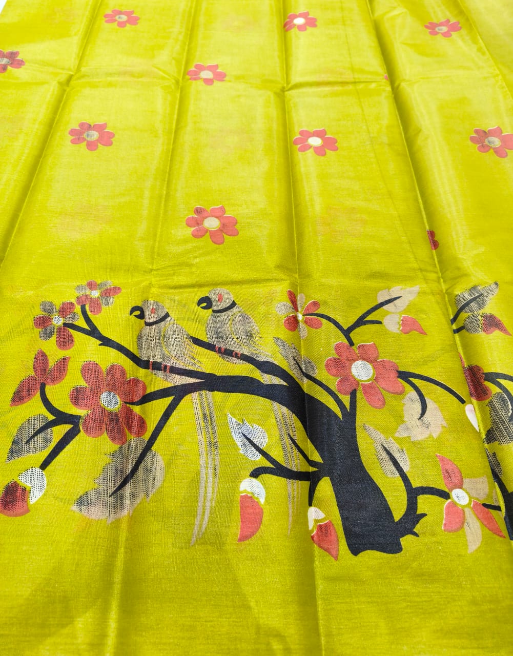 Fancy Saree Light Green color with pair peacock design