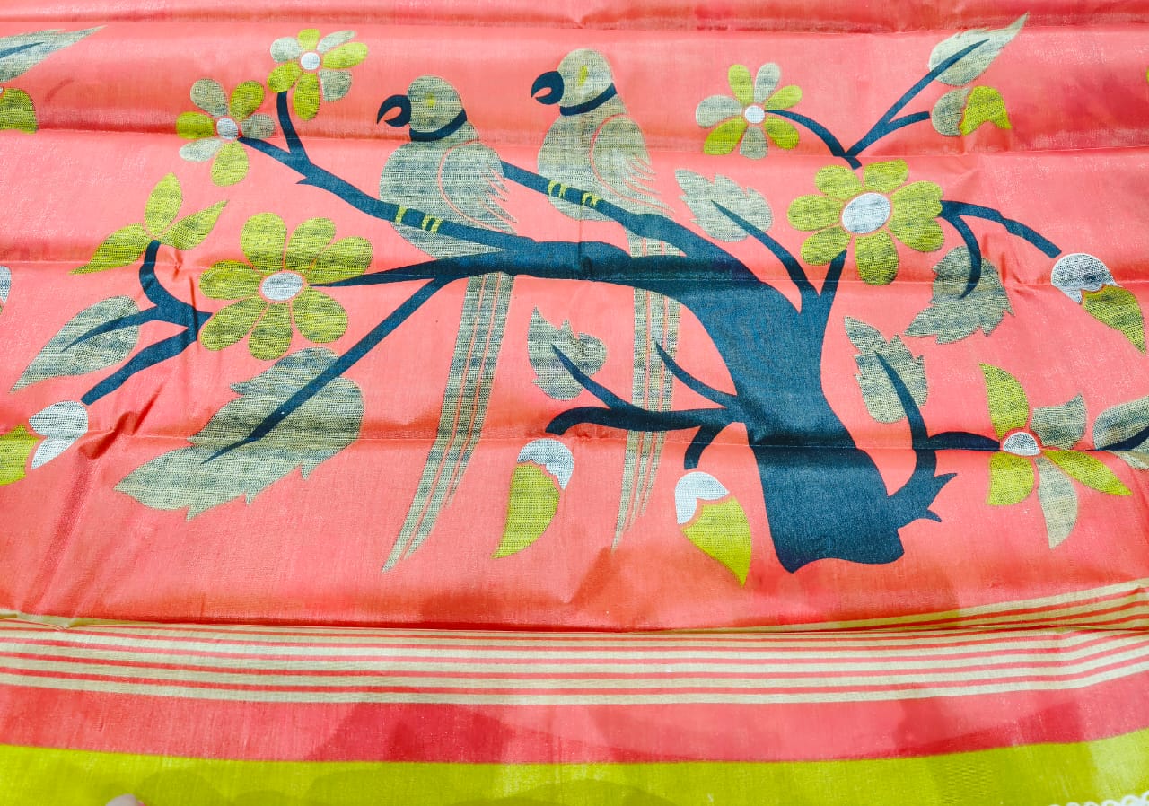 Fancy Saree Light Green color with pair peacock design