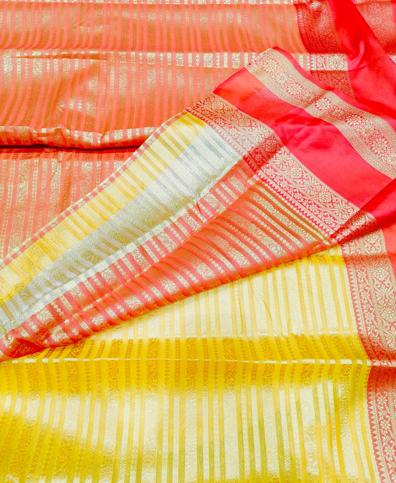 Fancy Silk Saree Yellow Color with Orange color retta petta border