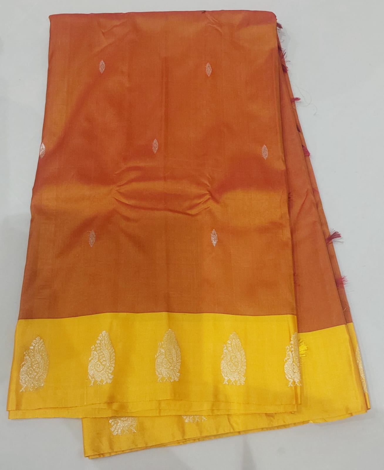 Soft Silk Saree Orange color with yellow color border