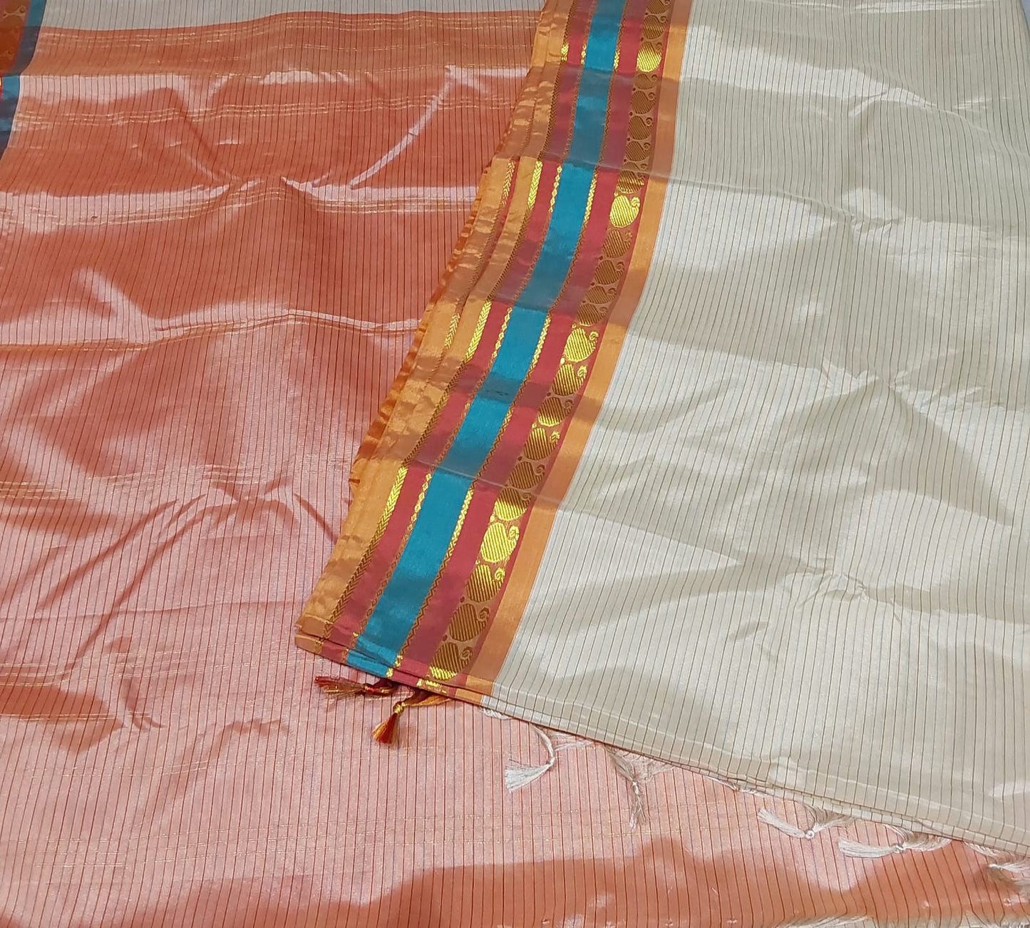 Soft Silk Saree Half White color with Mango design Zari Border