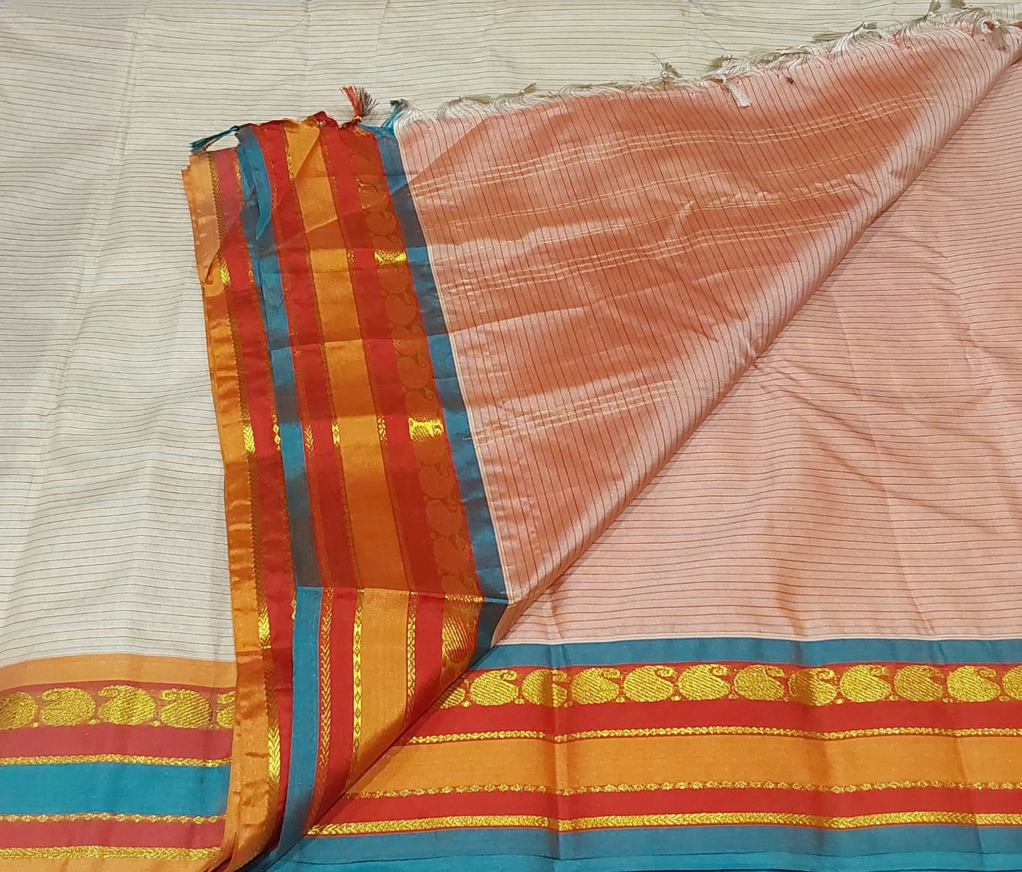 Soft Silk Saree Half White color with Mango design Zari Border