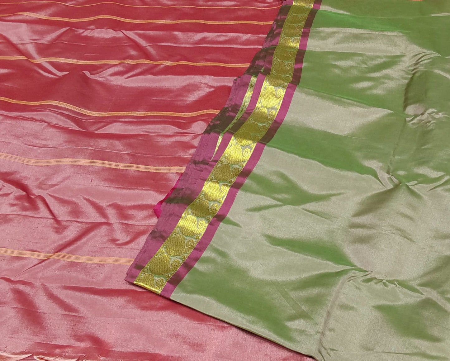 Soft Silk Saree Light Green With Pink Shade