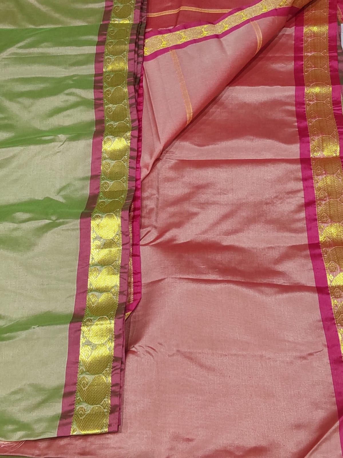Soft Silk Saree Light Green With Pink Shade