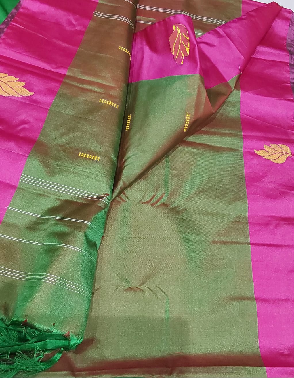 Green Color Soft Silk Saree with Pink Border