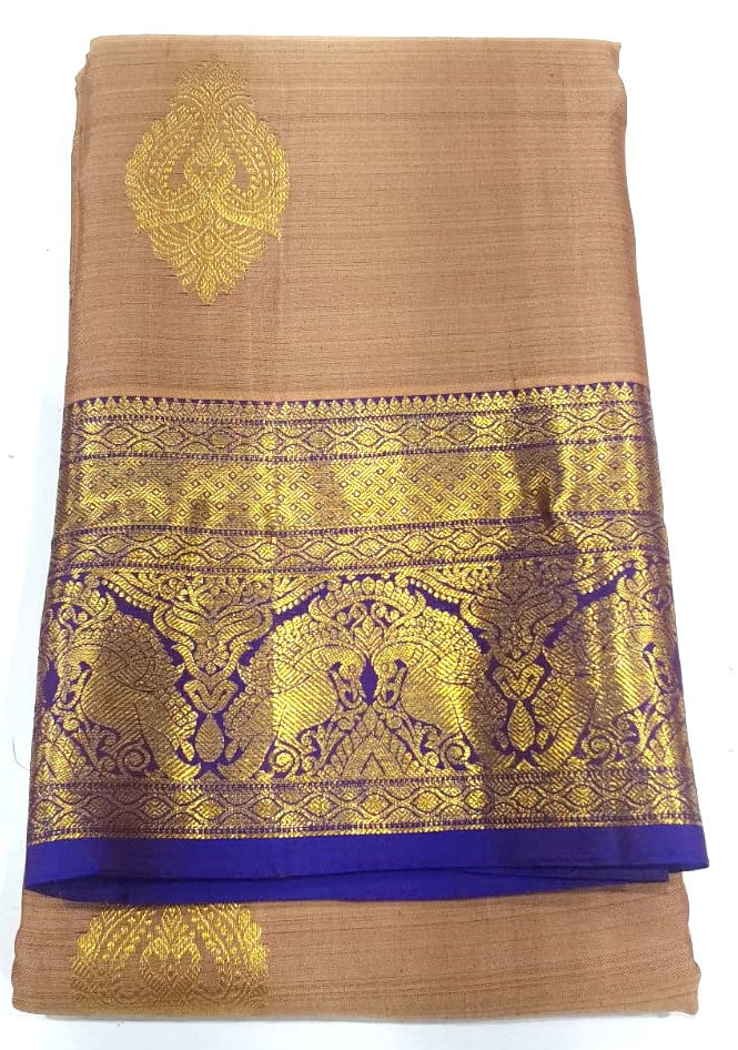 Budget Kanchipuram Silk Saree(Beige with Grey)