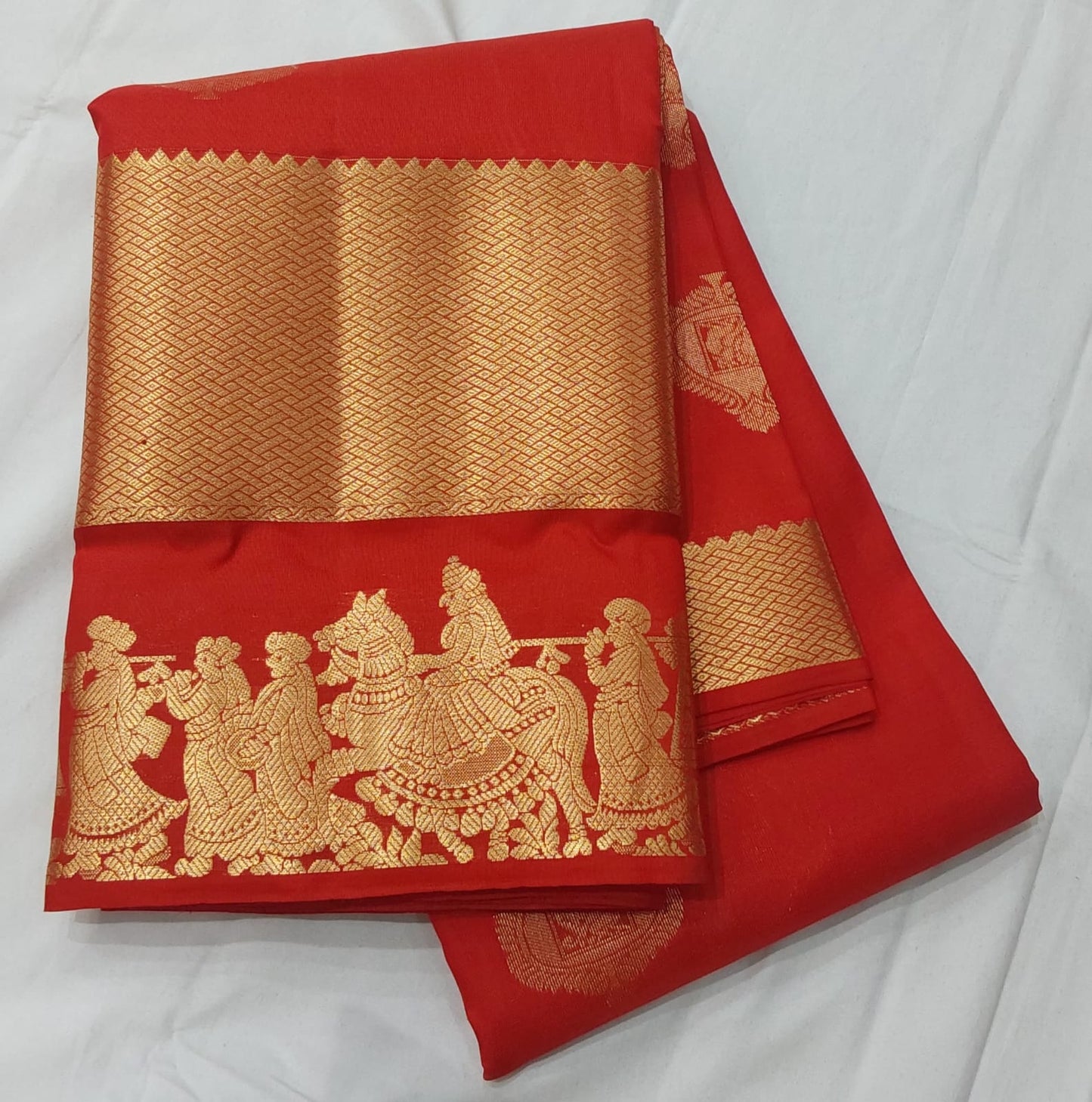Kanchipuram Wedding Silk Saree (Chili Red color with Palak border)