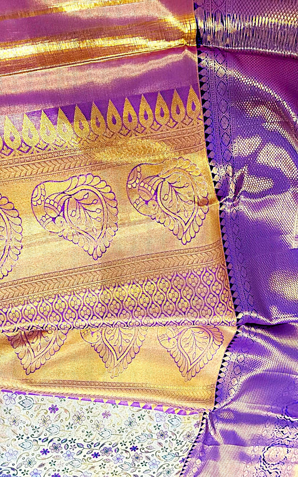Budget Kanchipuram Silk Saree(yellow color saree with purple color border)