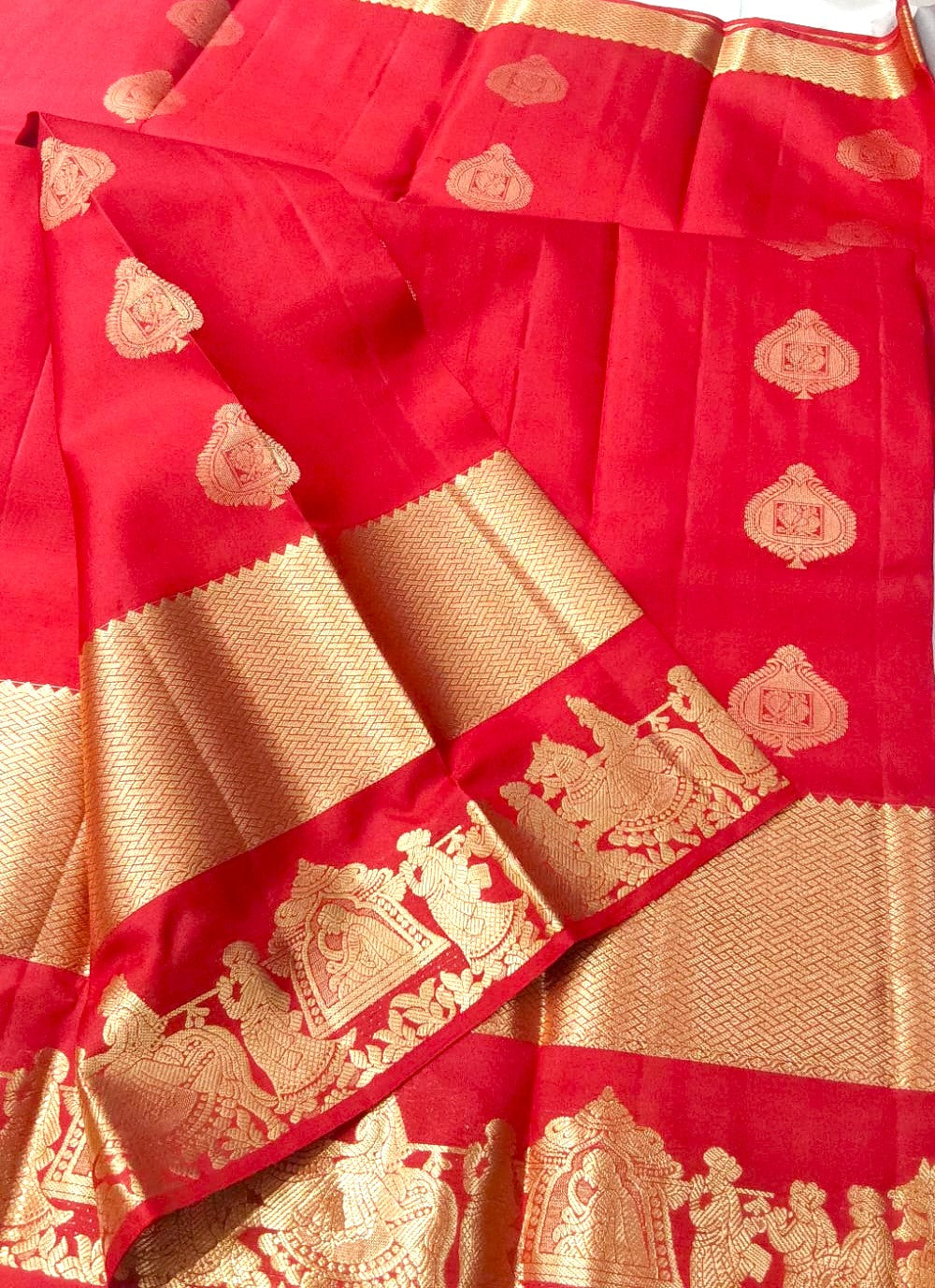Kanchipuram Wedding Silk Saree (Chili Red color with Palak border)