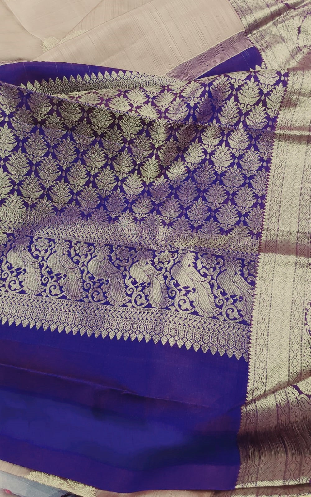 Budget Kanchipuram Silk Saree(Beige with Grey)