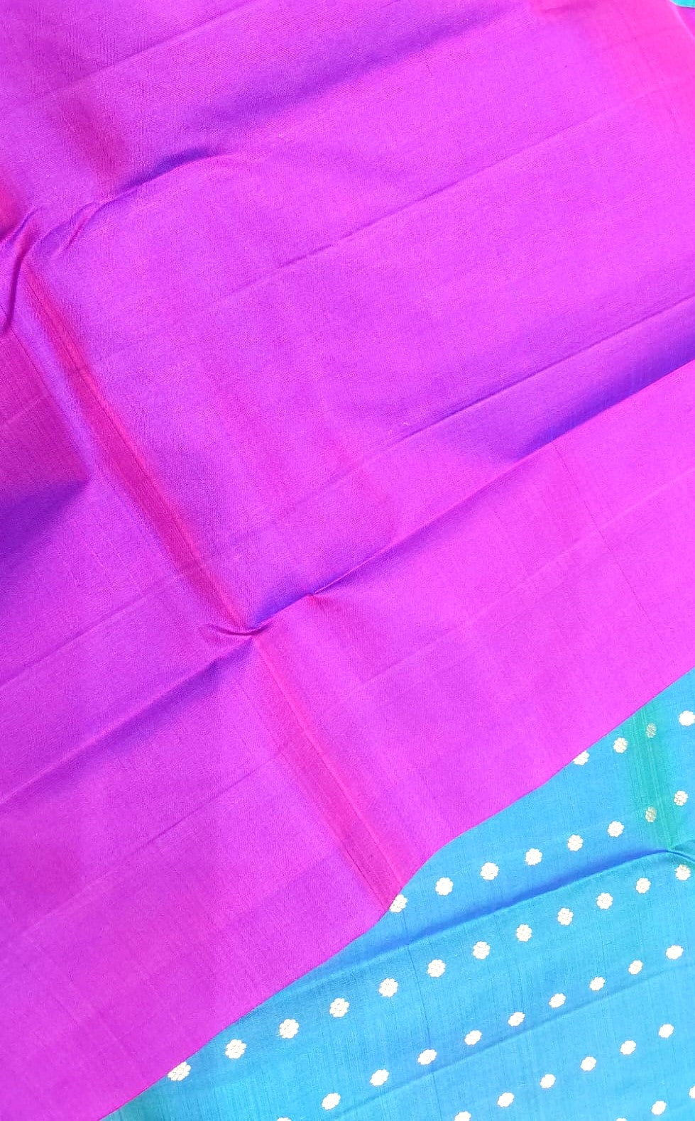 Budget Kanchipuram Silk Saree(Mixed Green with blue color saree purple border)