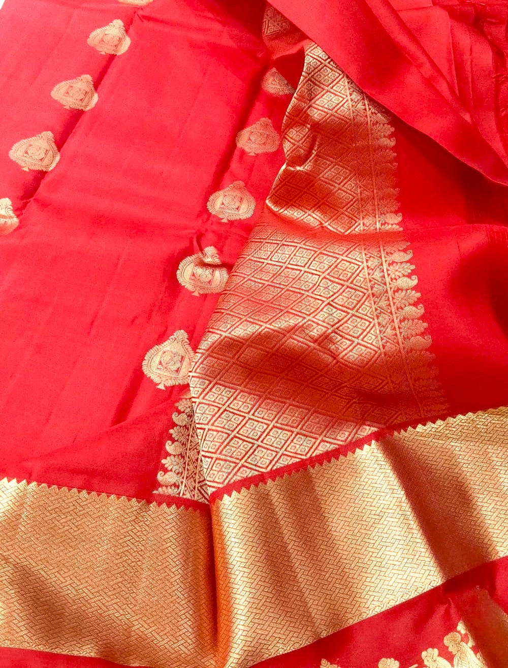 Kanchipuram Wedding Silk Saree (Chili Red color with Palak border)