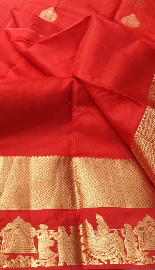 Kanchipuram Wedding Silk Saree (Chili Red color with Palak border)