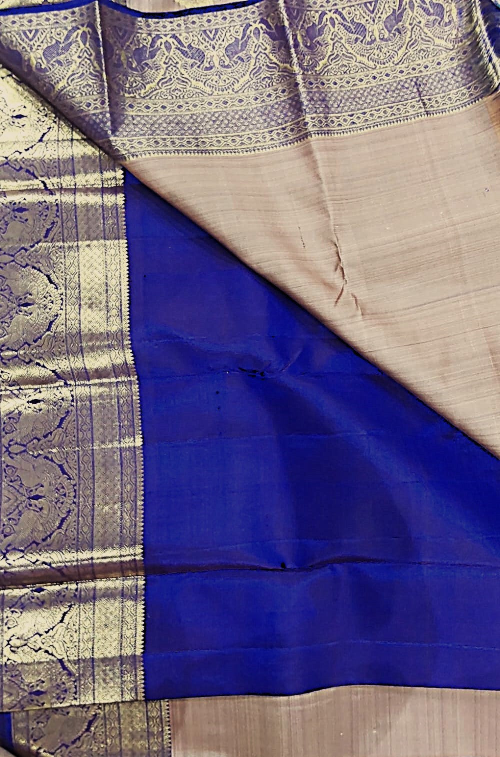 Budget Kanchipuram Silk Saree(Beige with Grey)