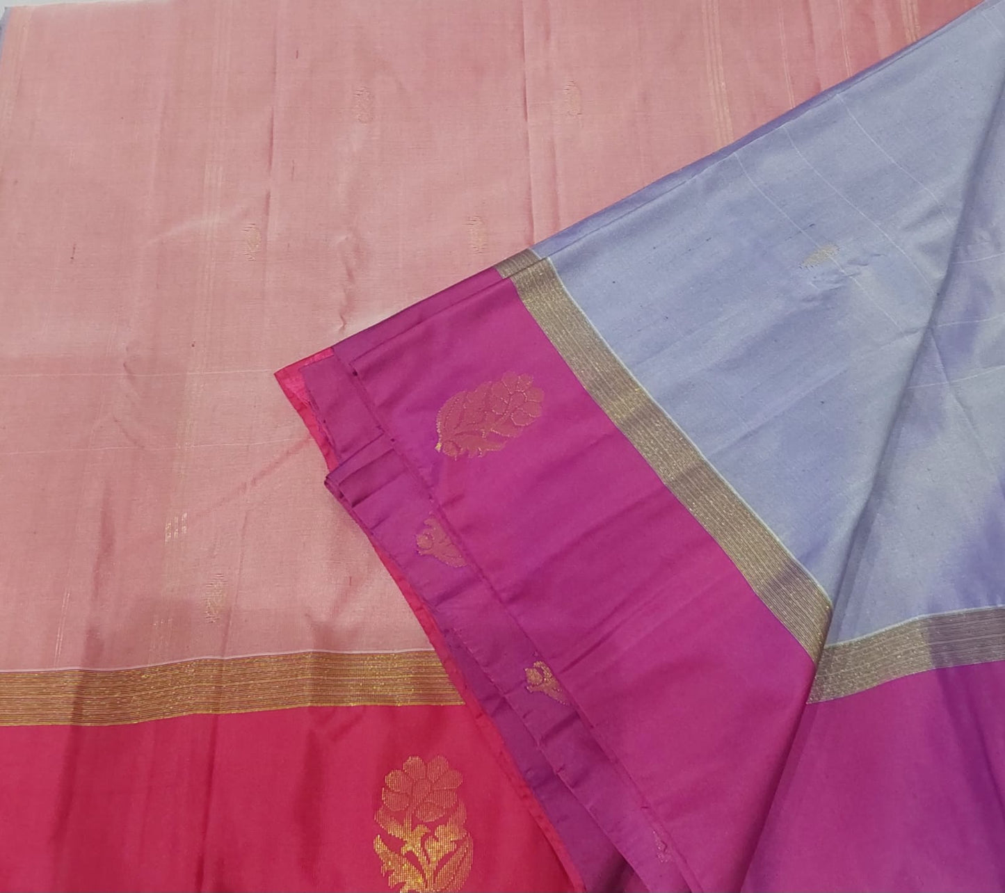 Soft Silk Saree Violet with purple shade color and pink color border