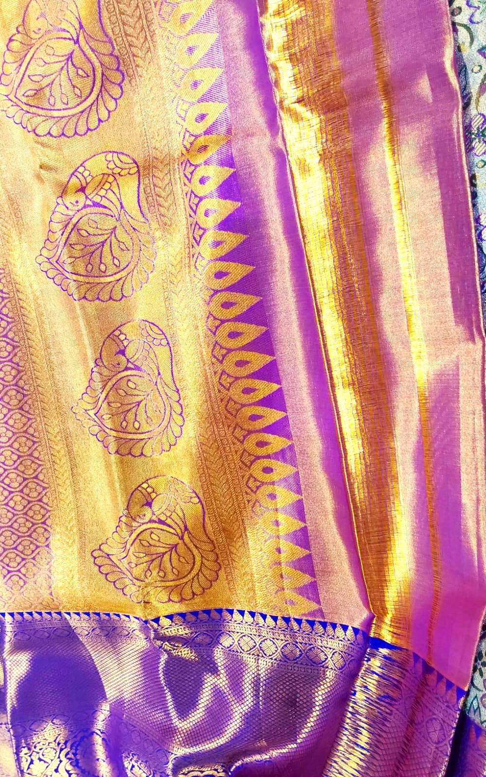 Budget Kanchipuram Silk Saree(yellow color saree with purple color border)