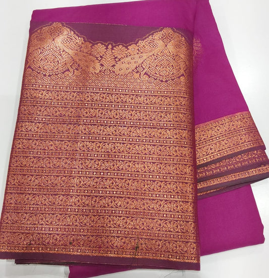 Semi-Silk Party Wear Saree in Pink with Maroon Border