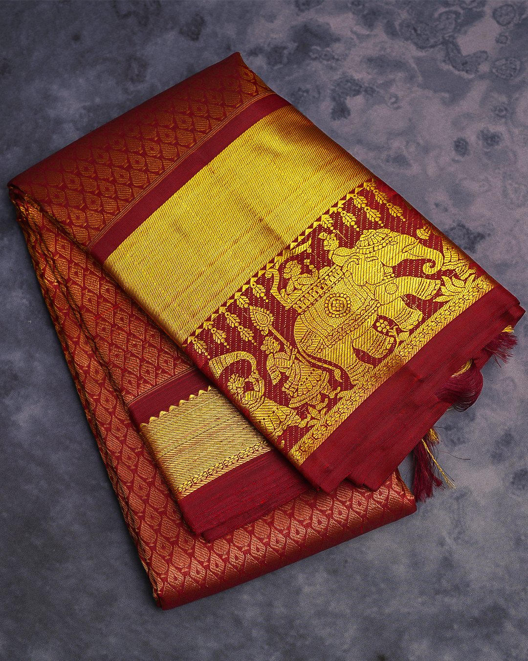 Red Kanchi Silk Wedding Saree with Jacquard Design and Contrast Borders