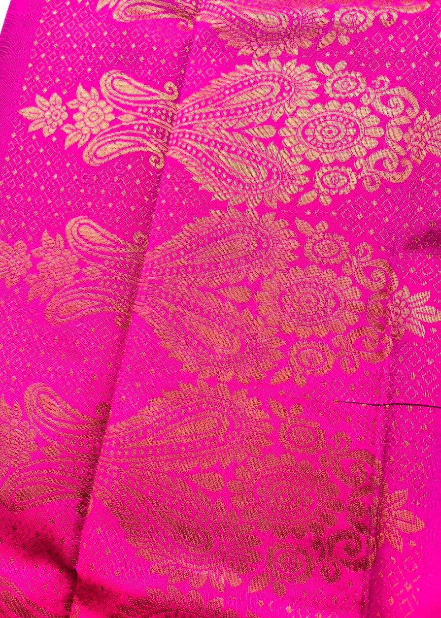 Kanchipuram Silk Cotton Saree in Black with Pink Contrast Border