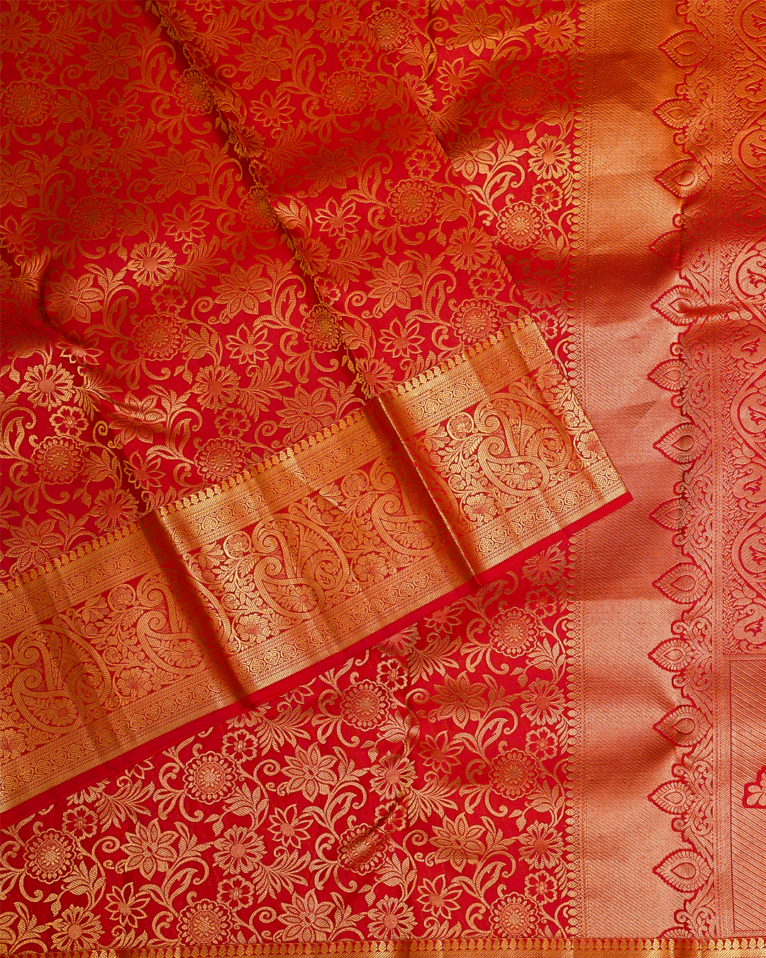 Red Kanchipuram Silk Wedding Saree with Jacquard Kodi Malar Design