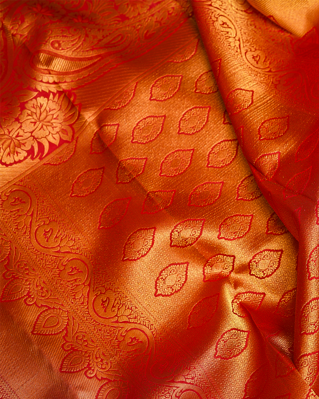 Red Kanchipuram Silk Wedding Saree with Jacquard Kodi Malar Design