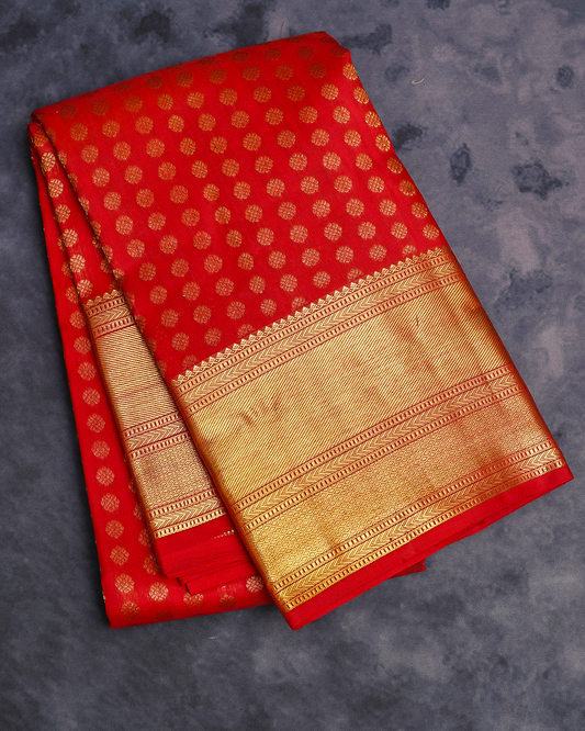 Red Butta Kanchi Silk Wedding Saree with Thousand Putta Design