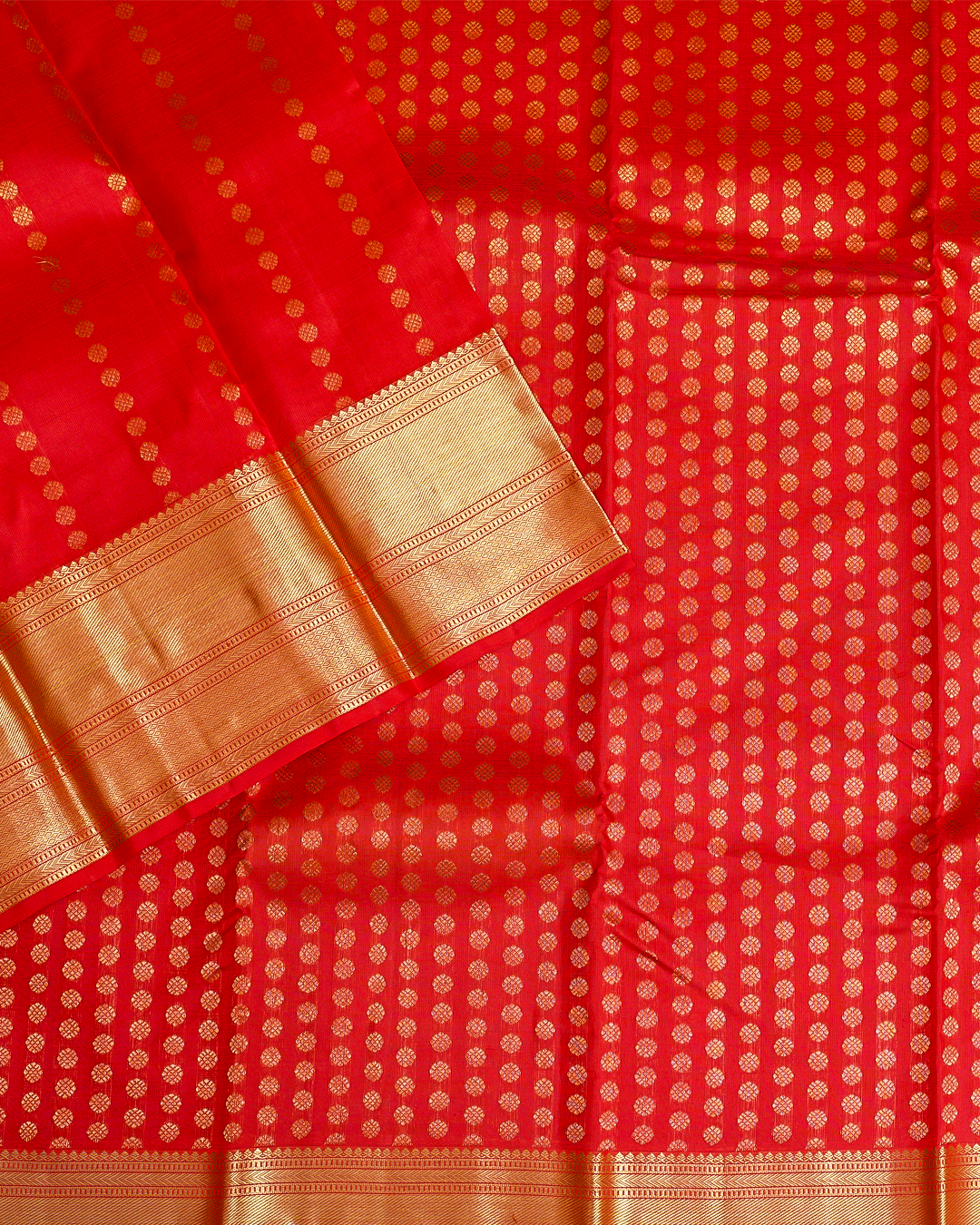 Red Butta Kanchi Silk Wedding Saree with Thousand Putta Design