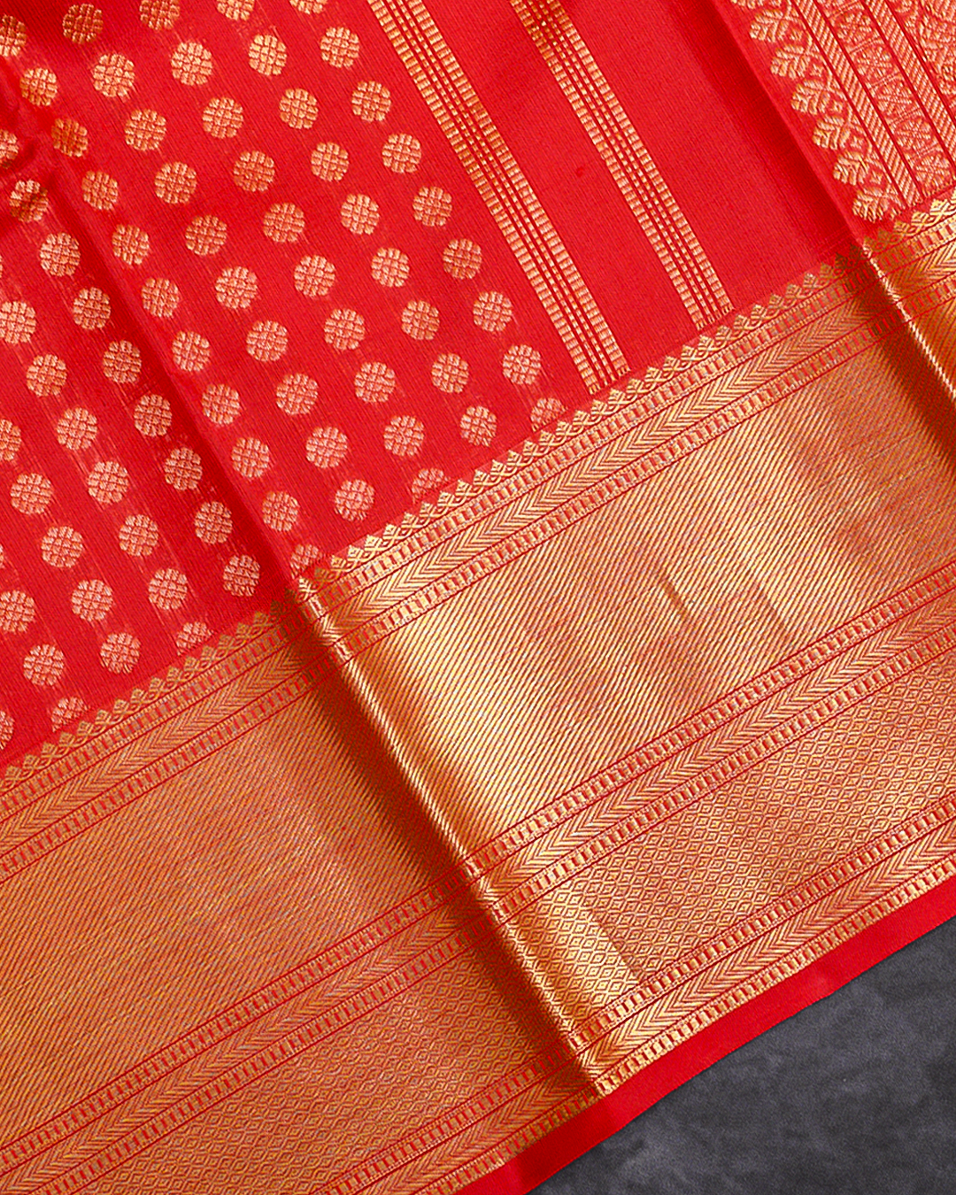 Red Butta Kanchi Silk Wedding Saree with Thousand Putta Design