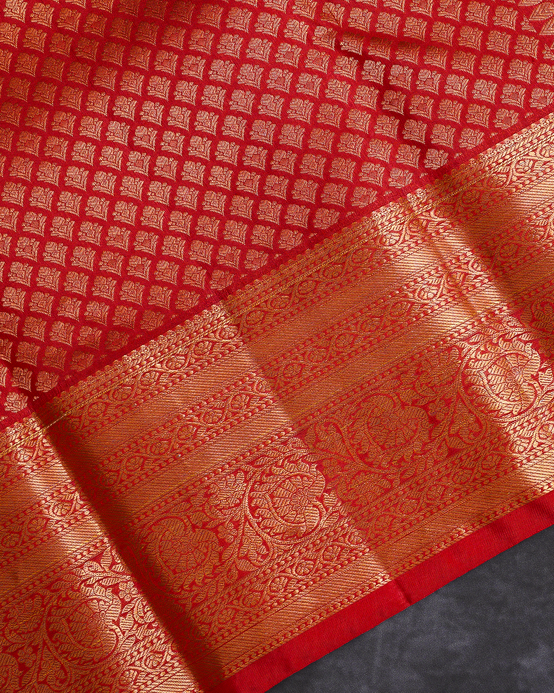 Traditional Red Kanchipuram Bridal Silk Saree with Gold Zari Designs