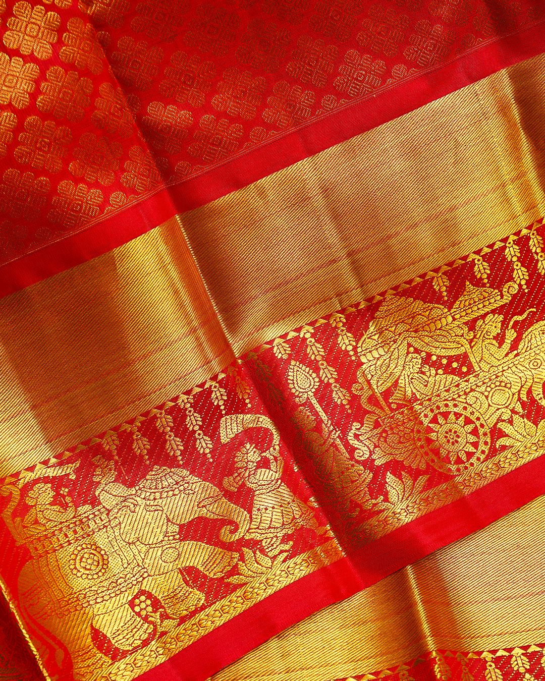 Red Kanchi Silk Wedding Saree with Big Border and Thillagam Jacquard Design