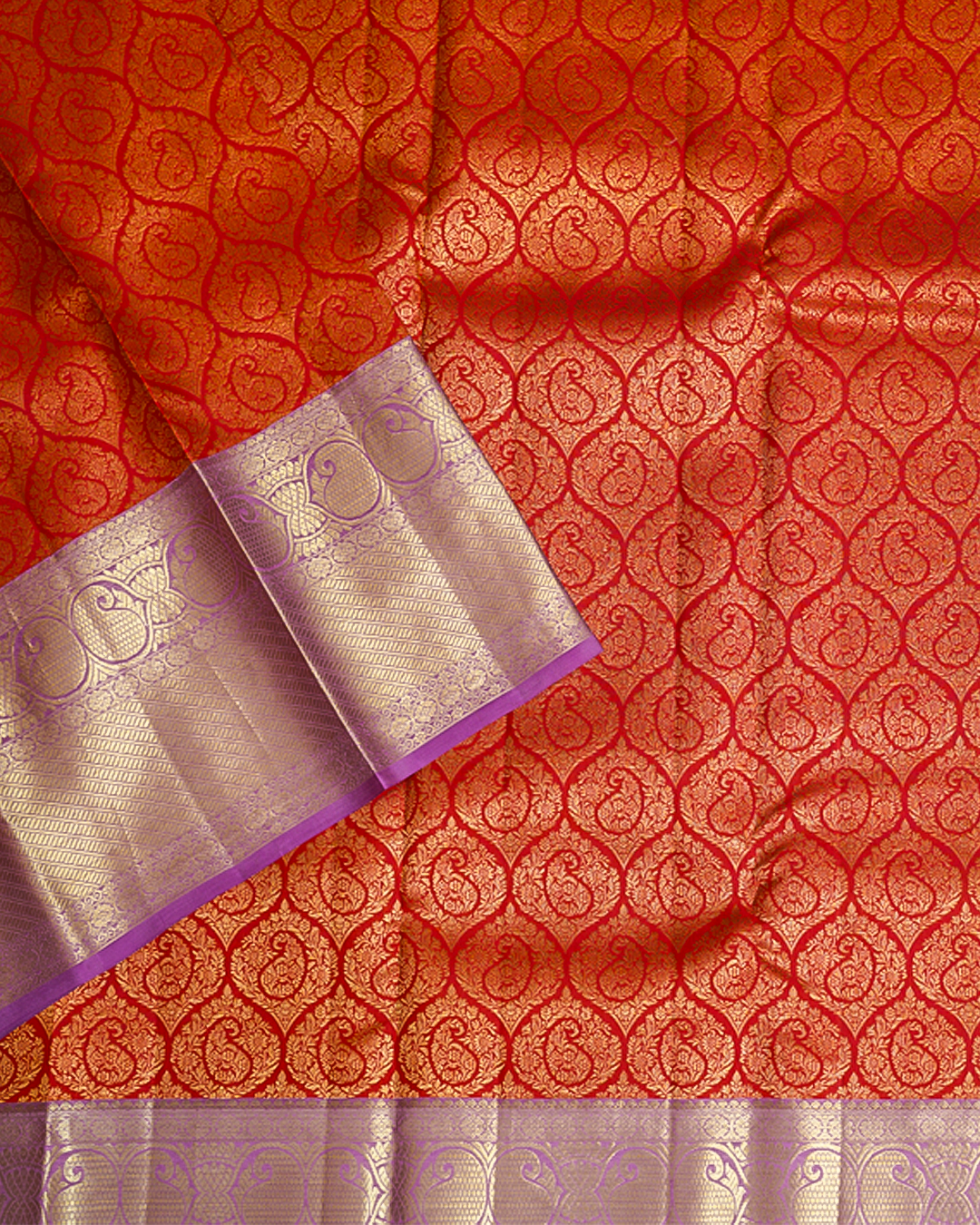 Red Kanchipuram Silk Saree with Gold Zari Designs