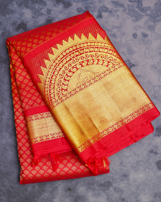 Red Kanchipuram Pure Silk Bridal Saree with Gold Zari Designs