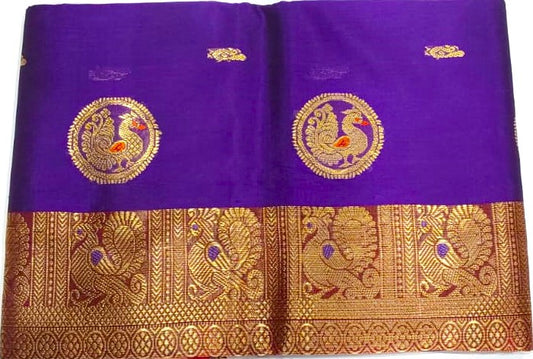 Elegant violet Thread Work Silk Saree features intricate Annam thread work