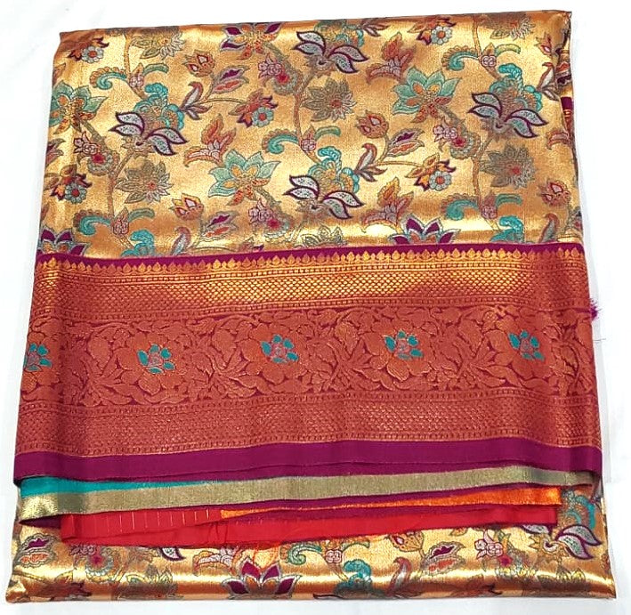 Multicolor Banarasi Saree with Bold Floral Kodi Malar Designs